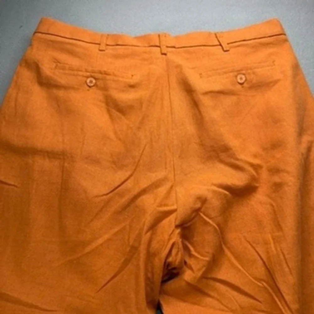 TRUST Linen Blend Pleated Dress Pants Relaxed 38x30 (FIT 37x27) Orange Cuffed